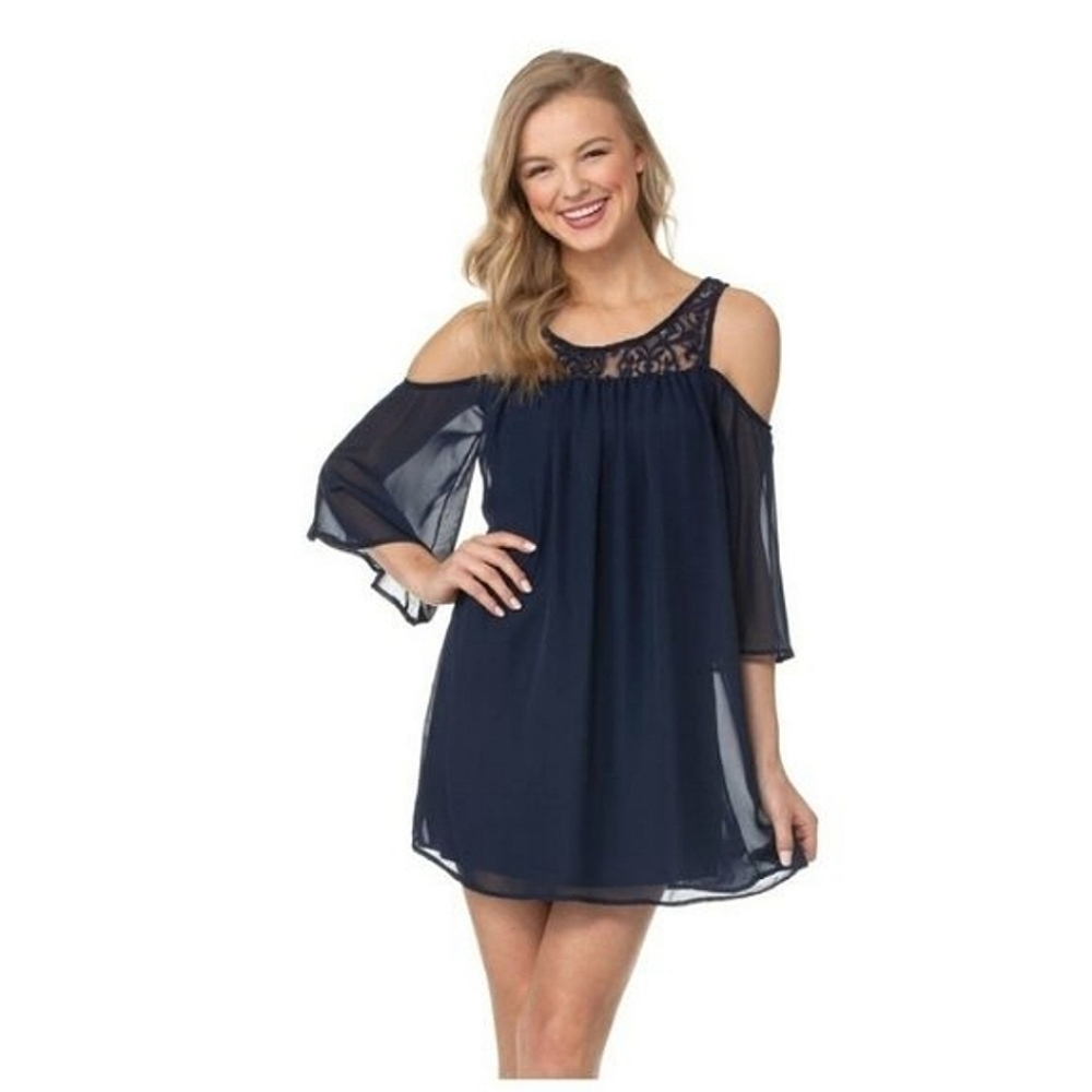BAILEY Blue rust color cold shoulder & crochet dress - Picture 14 of 14